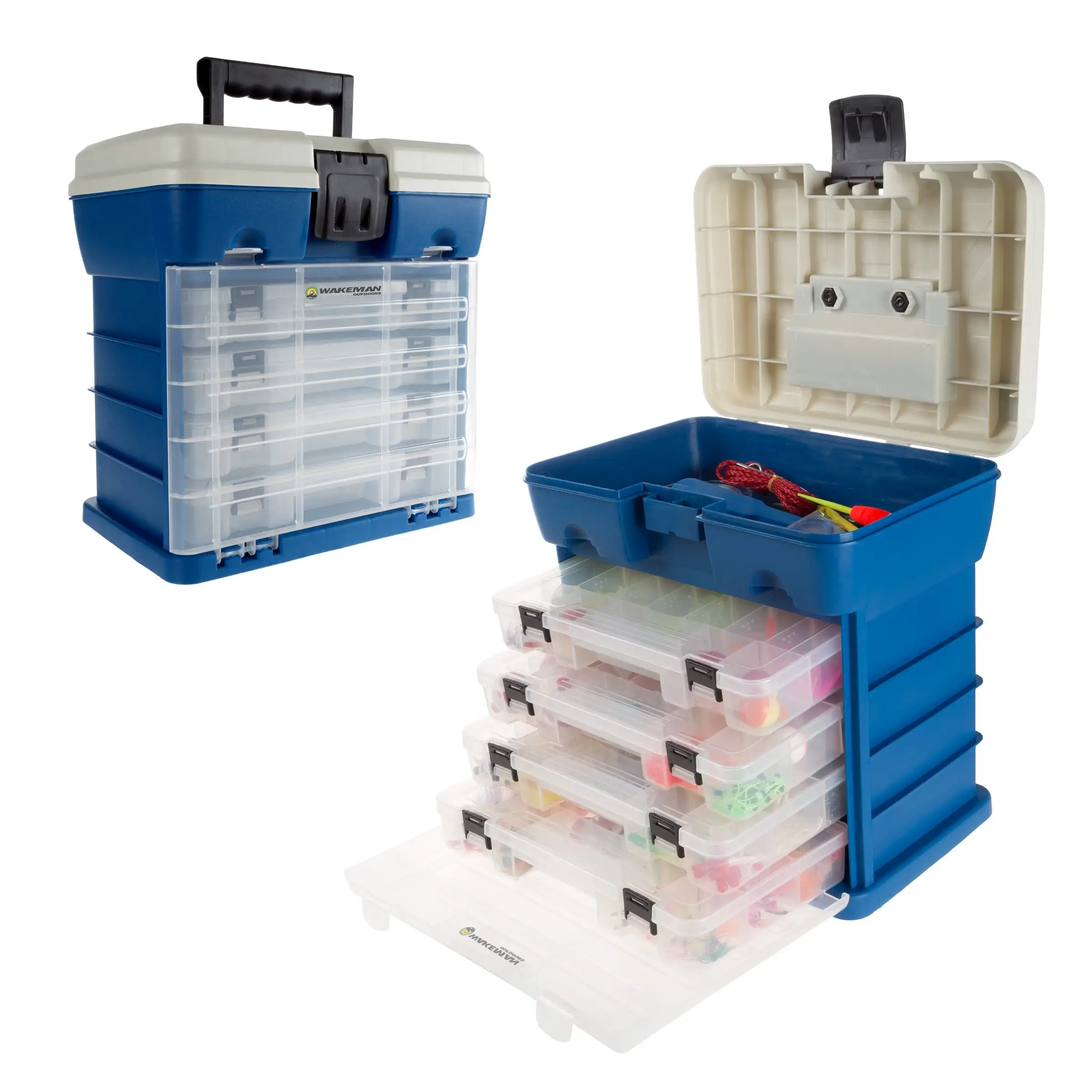 

Wakeman Storage Tool Box-Durable Organizer Utility Box-4 Drawers, 19 Compartments Each for Camping Supplies and Fishing Tackle