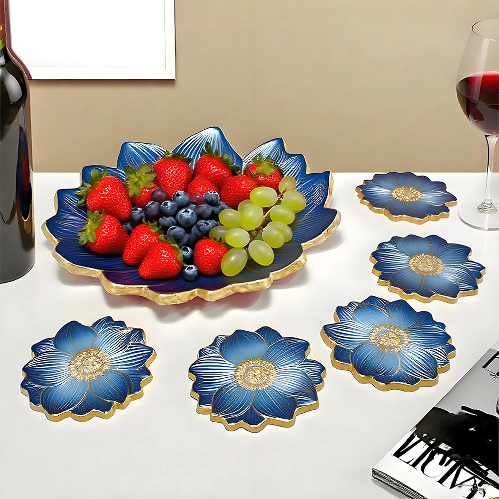 DIY Crystal Resin Mold Flower Tea Tray Mould Resin Set Large Flower Cup Mat Plate Silicone Mold