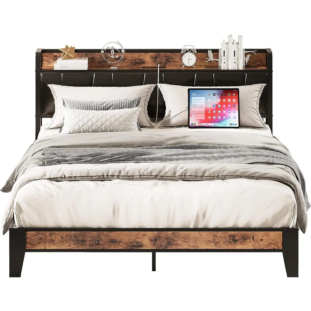 

LIKIMIO King Size Bed Frame Storage Headboard Charging Station Solid and Stable Noise Free No Box Spring Needed Easy Assembly