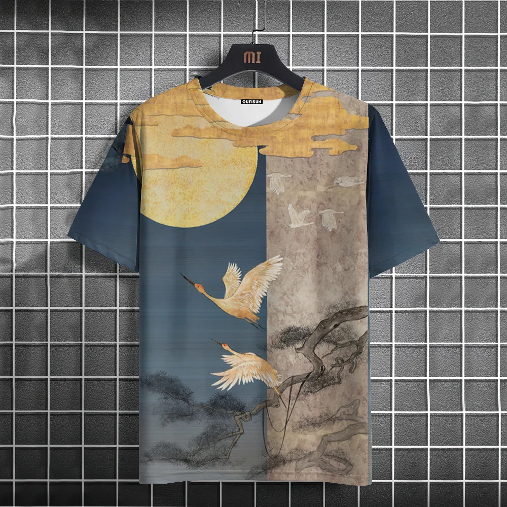 Fish Ocean View Sunraise Japanese Style Men T-Shirts Sublimation Big Size Animal Painting Casual Artist T shirts For Men