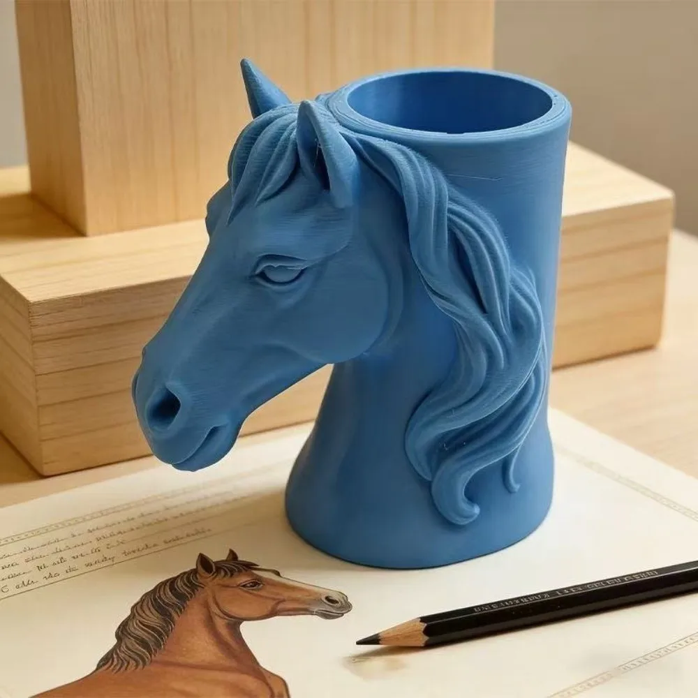 Multifunctional Horse-Shaped Pen Holder Vase Ornaments Desktop Organizer 3D Printed Sculpture Makeup Brush Holder Study Room