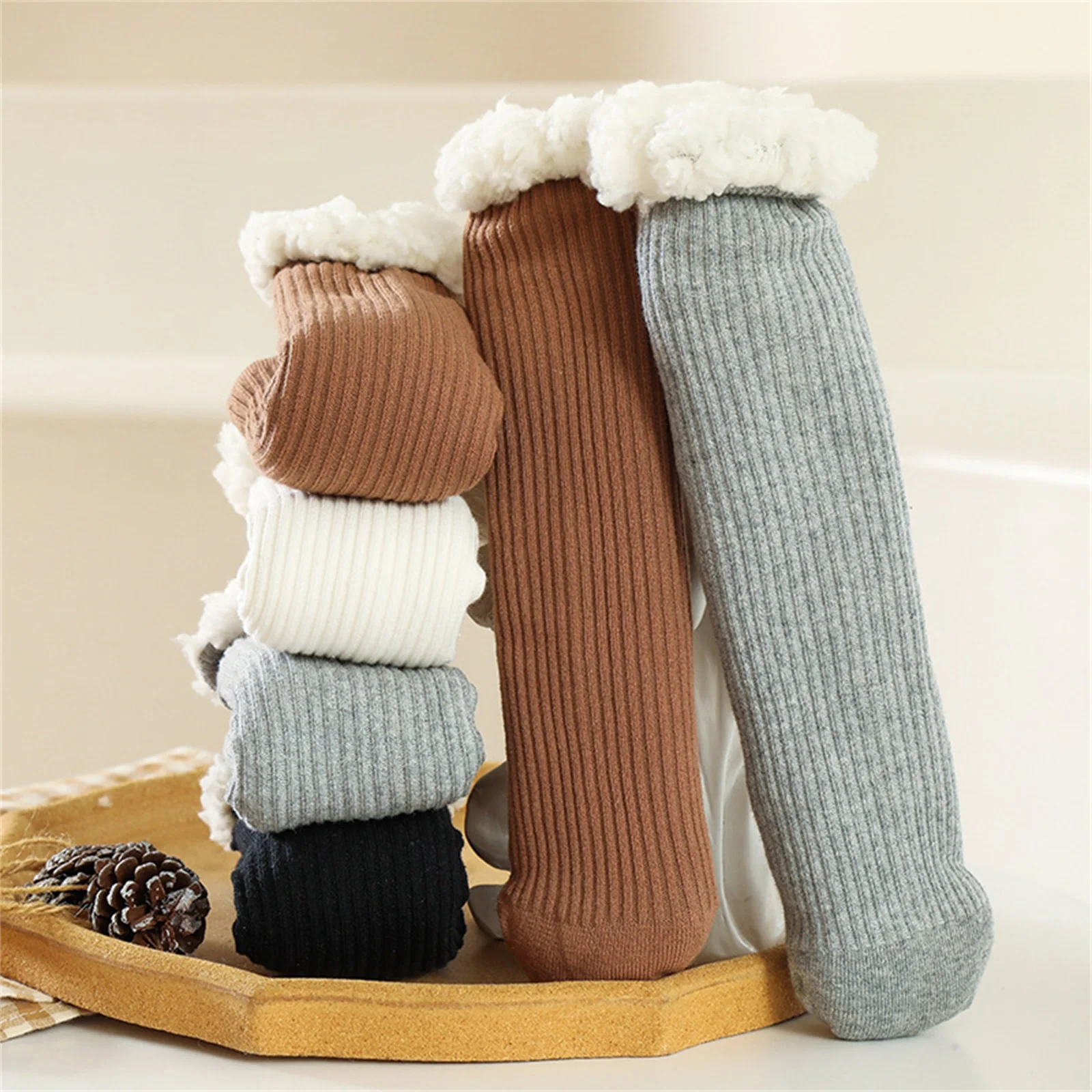 

Toddler Baby Floor Socks Winter Warm Sherpa Anti-slip over the Knee Socks for Kids Infant Girls Boys