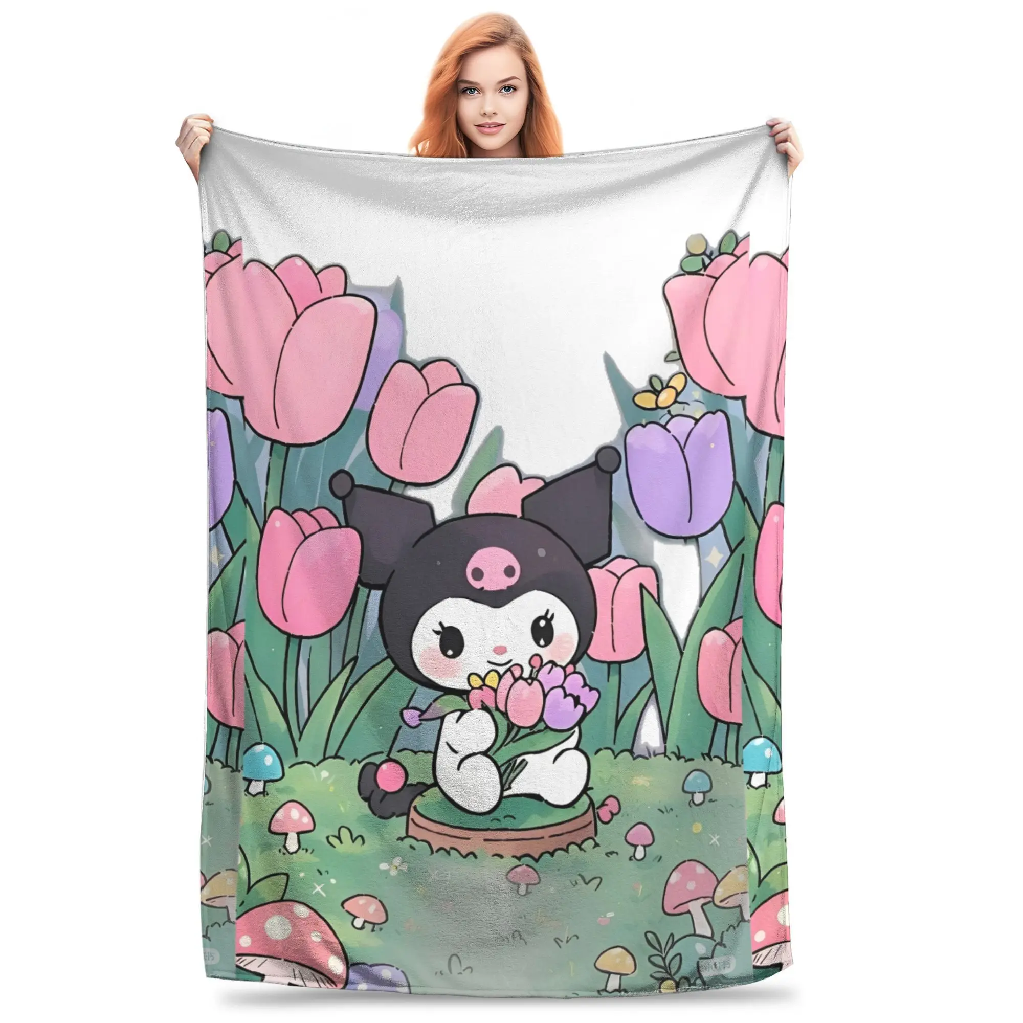 

Одеяло Kuromi Flowers Merch, легкое теплое одеяло для кровати, 50x60 дюймов, покрывало разных размеров