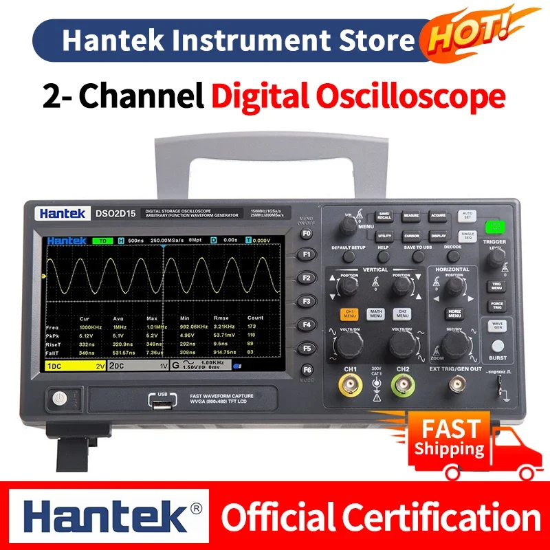 Hantek Digital Oscilloscope DSO2D15 2-channels 100Mhz 150Mhz 1GS/s FFT+decode+ 25MHz Signal Generator DSO2C10 DSO2C15 DSO2D10