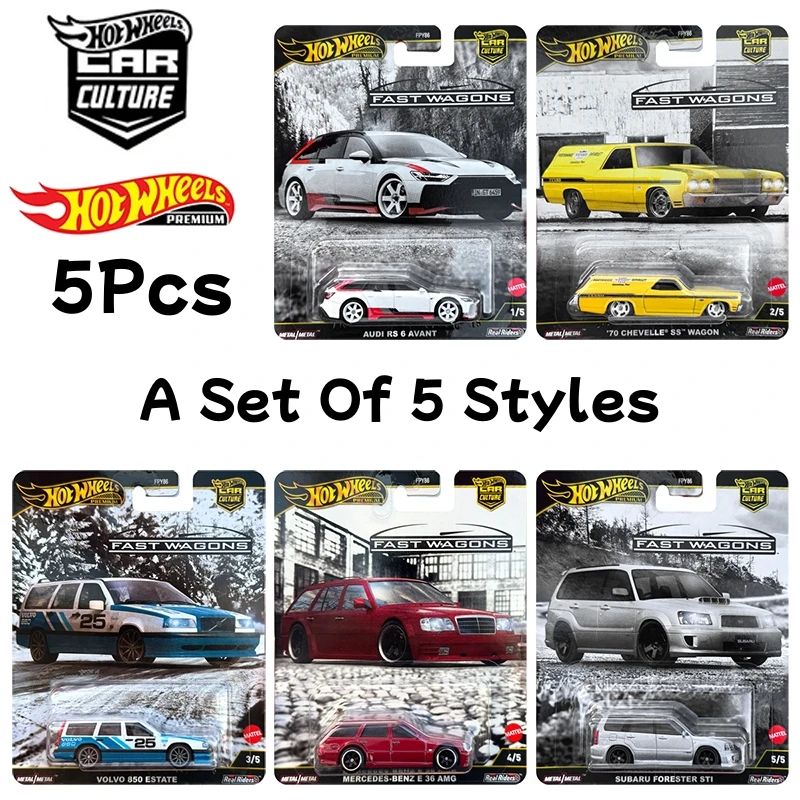 

5Pcs Original Hot Wheels Fast Wagons Toy Car Subaru Benz Audi Chevelle Volvo Model 1/64 Boys Toys Collector Model Children'S Toy