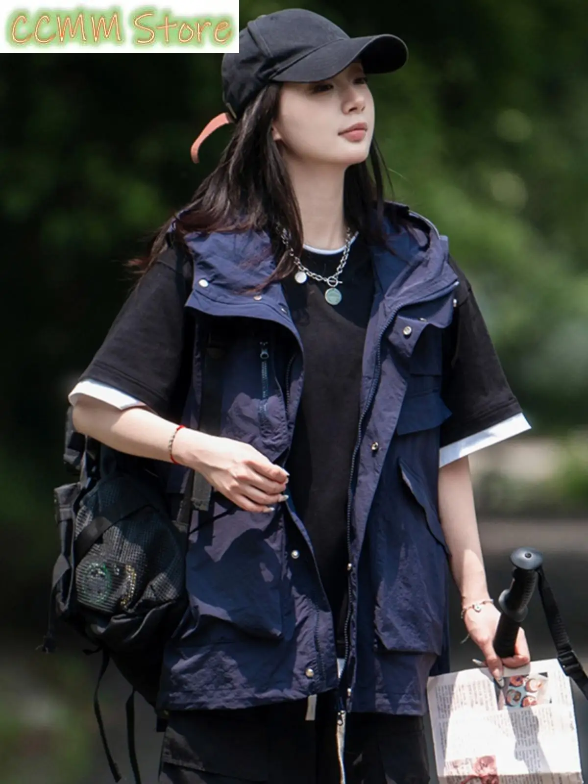 Outdoor Workwear Vest Men's Women's Thin Breathable Multi-ket Mountain Climbing Outerwear Street Sle Zipper Closure Soli...