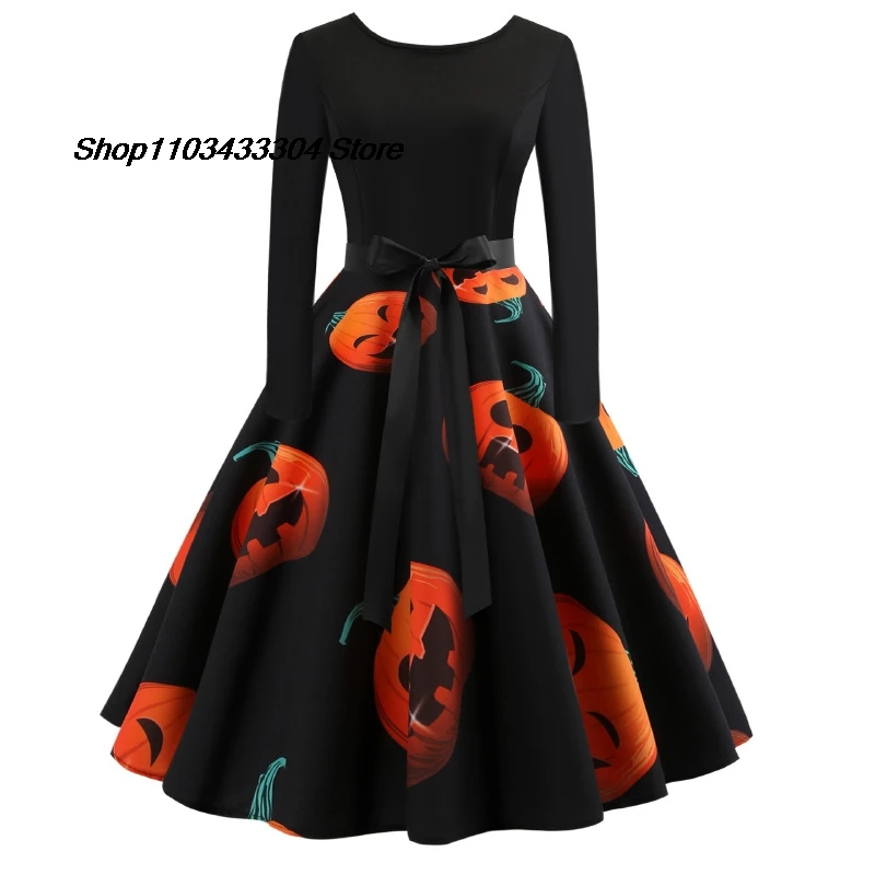 Halloween Cosplay Costume Props Fancy Pumpkin Womens Dress Long Sleeve Princess Dress Festival Dress Up Party Vintage Robe