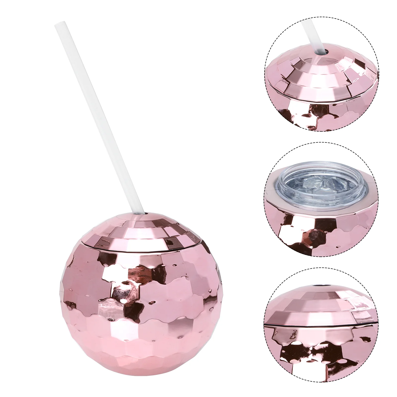 

Flash Cup with Straw Disco Beverage Party Cocktail Unique Decorative Glittering Pink Glasses