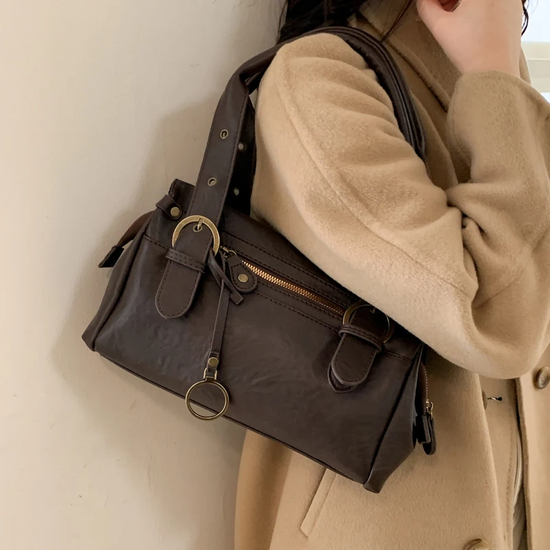 حقائب صغيرة الحجم بمقبض علوي للنساء 2025 محفظة فاخرة وحقيبة يد عالية الجودة غير رسمية للشارع لون نقي حقيبة كتف بوسطن #4