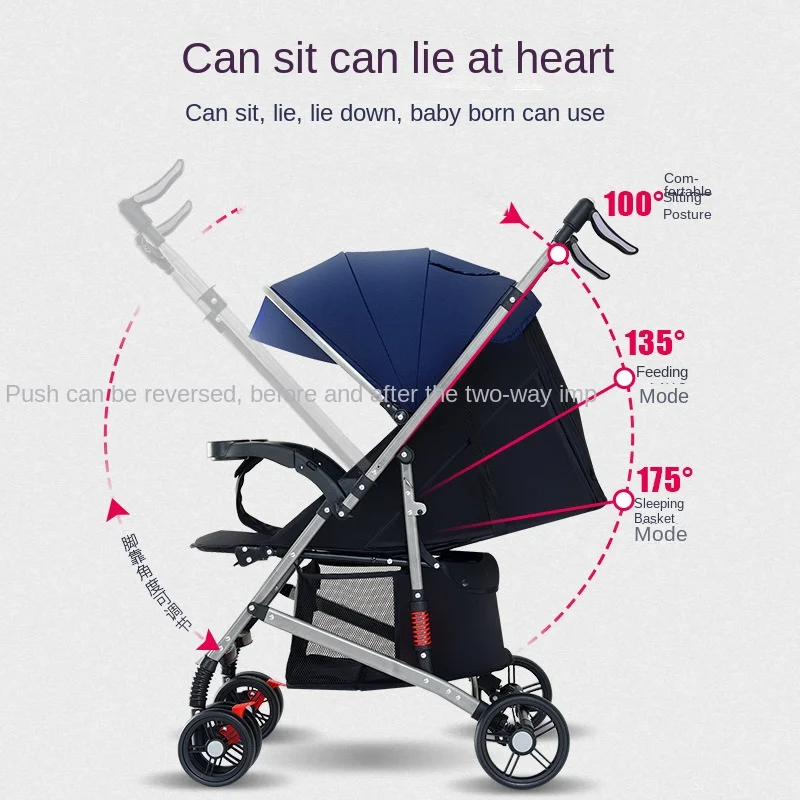 Two-way High-end Newborn Baby Pram can Sit and Lie Down Ultralight Portable Shockproof High Landscape Baby Stroller