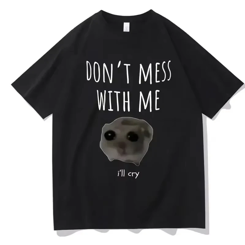Funny Sad Hamster Meme Scream Big Cute Eye Mouse T-shirt Women's Fashion Kawaii Clothes T-shirts Women T-shirt