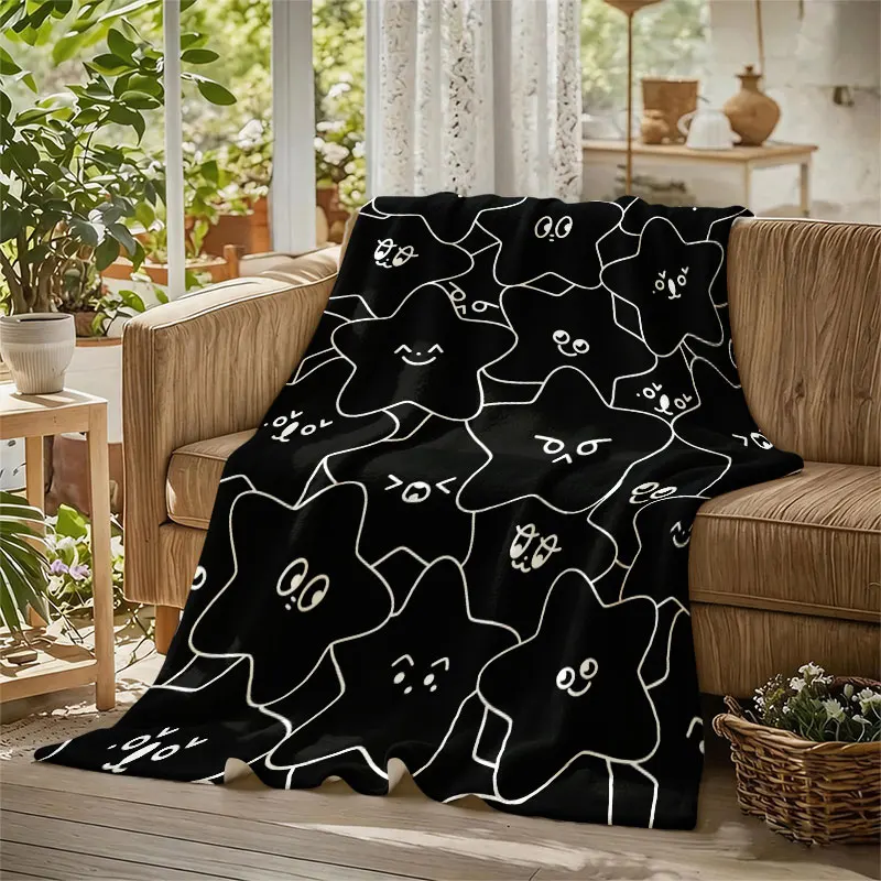 Cute Star Faces Flannel Blanket Warm Soft Halloween Christmas Decorative Couch Warm Cozy All-Season Gift