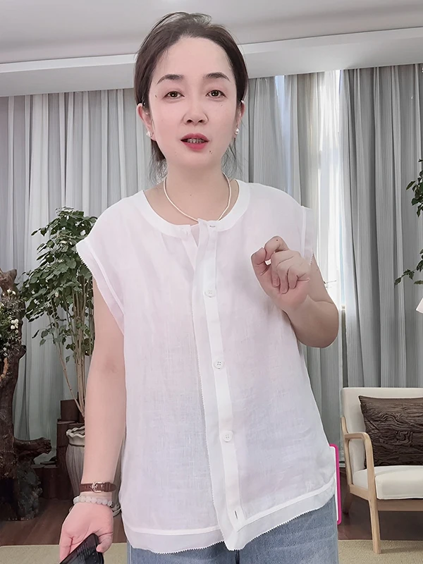 

Han Haax Women's Svel irt 60-Strand White Casual Sle Loose Fit Summer Faion Breathable Comfortable round Ne