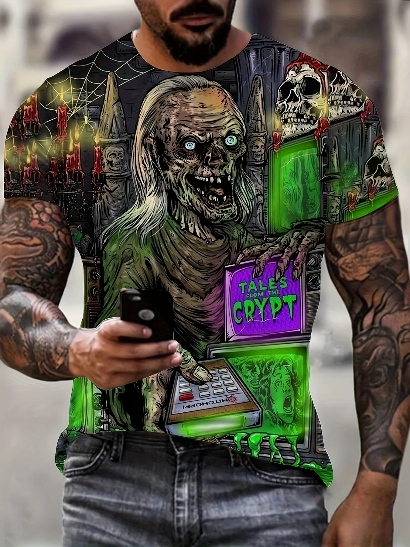 

Мужская футболка с 3D-графикой — повседневная футболка с круглым вырезом, коротким рукавом, дизайном зомби и криптовалютой, летняя стандартная посадка