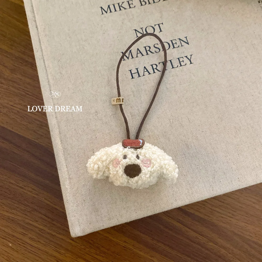 Korean ins cartoon plush bear puppy doll pendant female, cute keychain car bag pendant