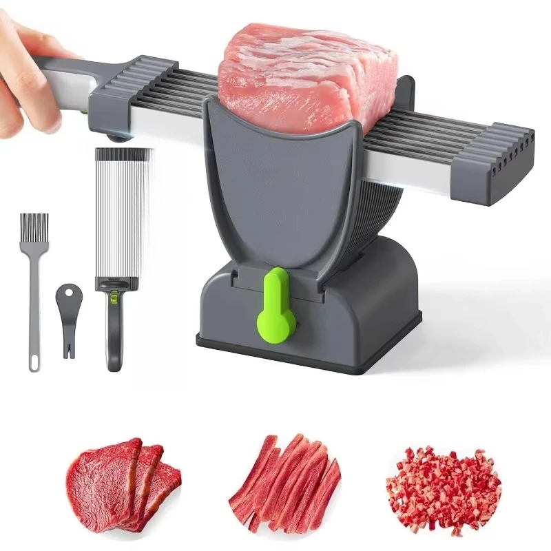 Manual Handheld Meat Slicer Cutter, Household Kitchen Gadget, Cut Fresh Meat into Slices Strips Cubes & Mince