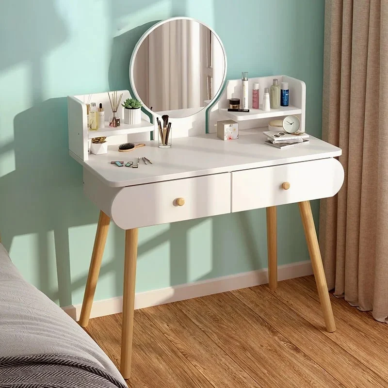 & Creative LED Light Mirror Dresser Modern Small Apartment Bedroom Furniture Integrated Makeup Vanity Table Storage Cabinet Spac