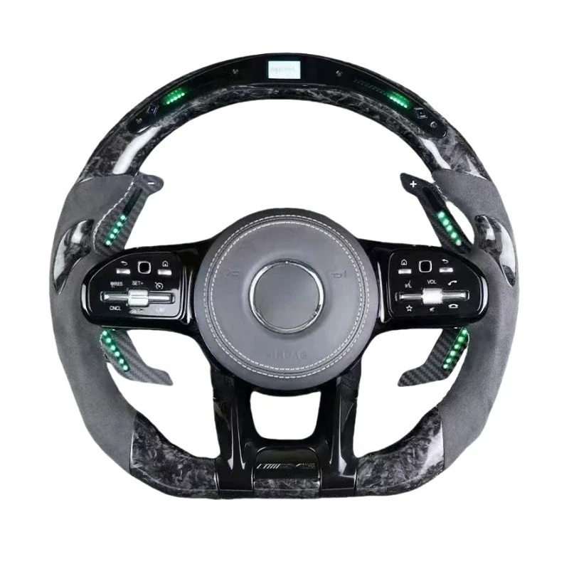 For Modified LED Magnetic Paddle Carbon Fiber Steering Wheel For Benzs AMG GT G500 G63 W205 W463 Perforated Leather Steering Whe
