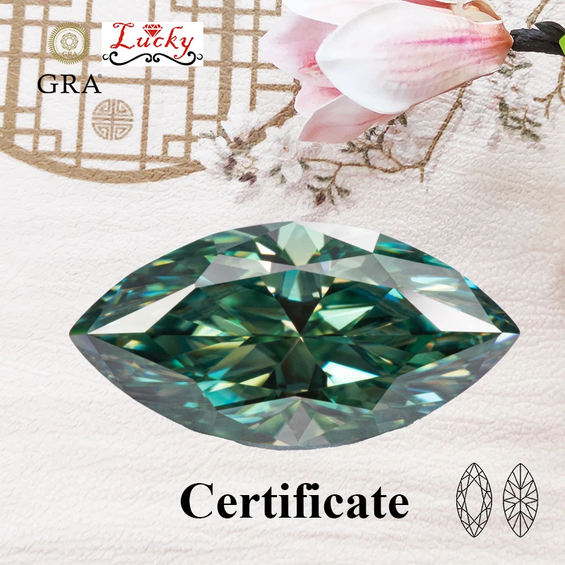 

Moissanite Natural Blue Green Color Marquise Shape VVS1 with GRA Certificate Beads for DIY Charms Jewelry Making Rings Materials