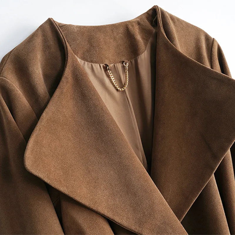 Gabardina de cuero nobuk de lujo para mujer, Chaqueta larga de ante de piel de vaca, cortavientos para exteriores, otoño e invierno, 2023