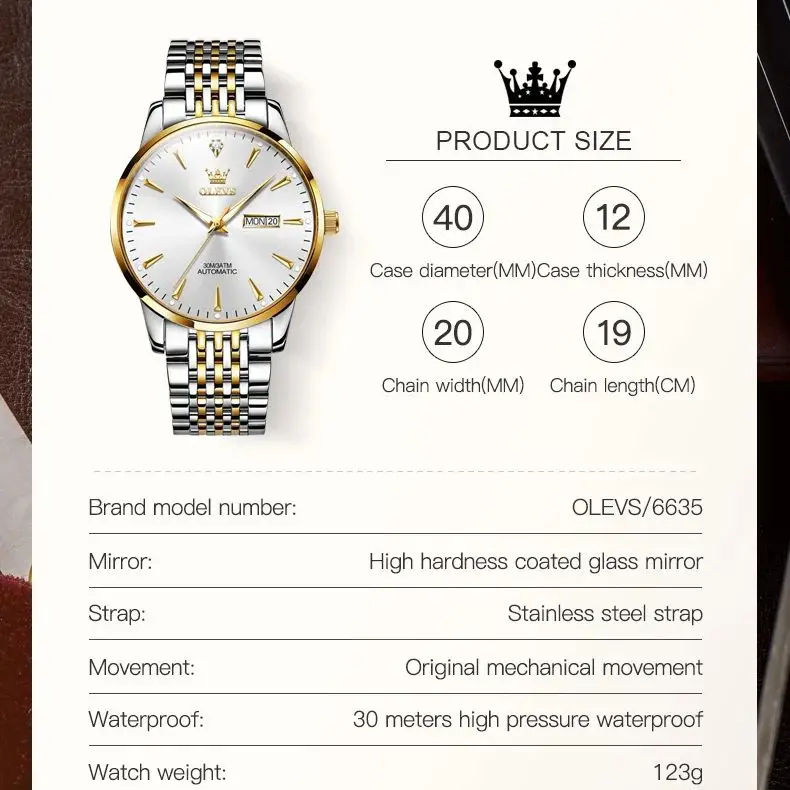 OLEVS 6635 Men Watch Fully Automatic Mechanical Watch Top Luxury Brand Waterproof Dual Calendar Watch Business Sports Men Watch