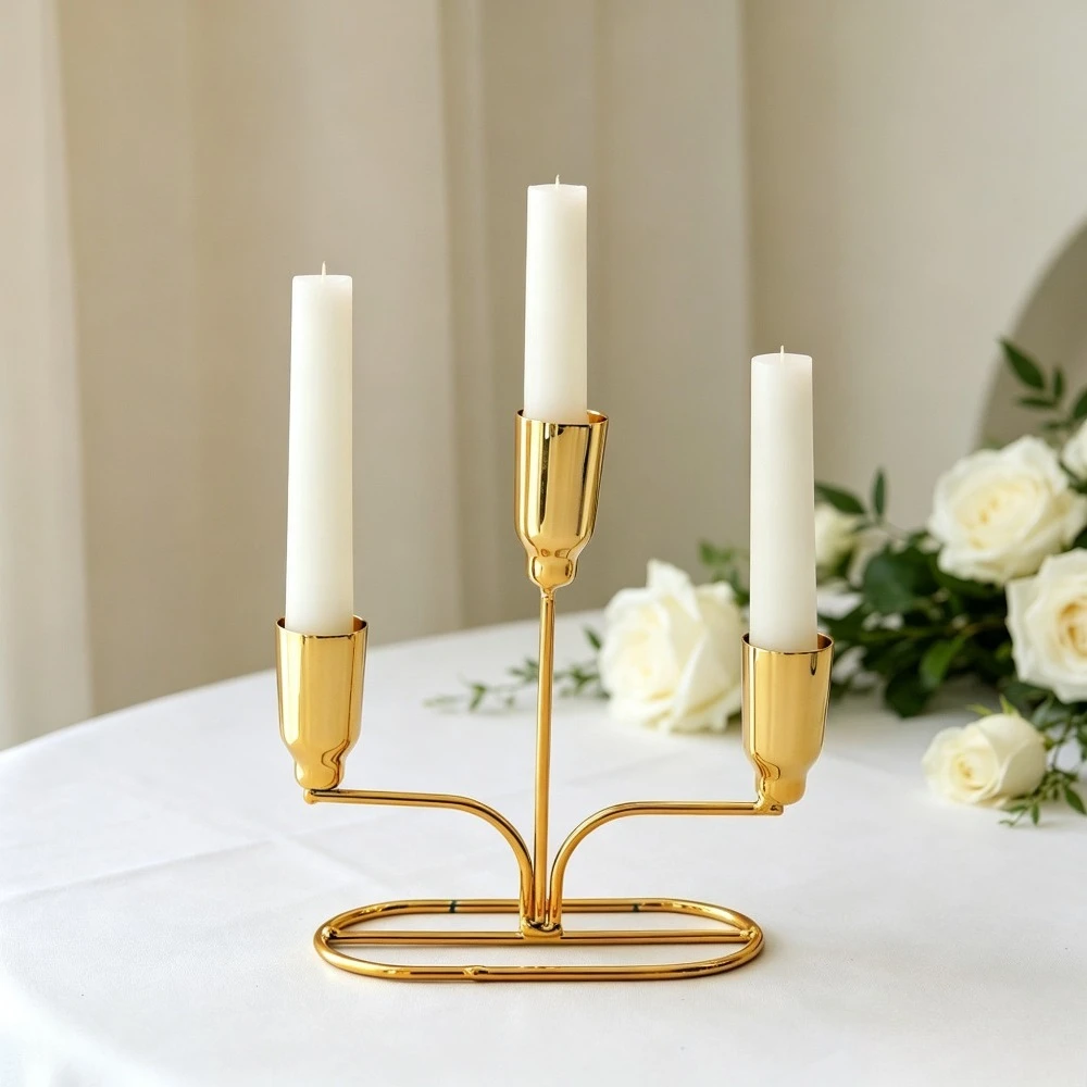 Minimalist 3 Hole Iron Candlestick Stand Elegant Candelabra for Living Room Tabletop Festival Decoration