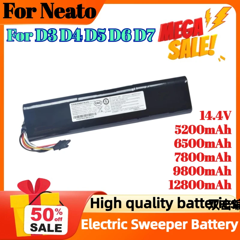 

5200mAh 6500mAh 7800mAh 9800mAh 12800mAh 14.4V Rechargeable Battery for Neato D3 D4 D5 D6 D7 Electric Sweeper Battery