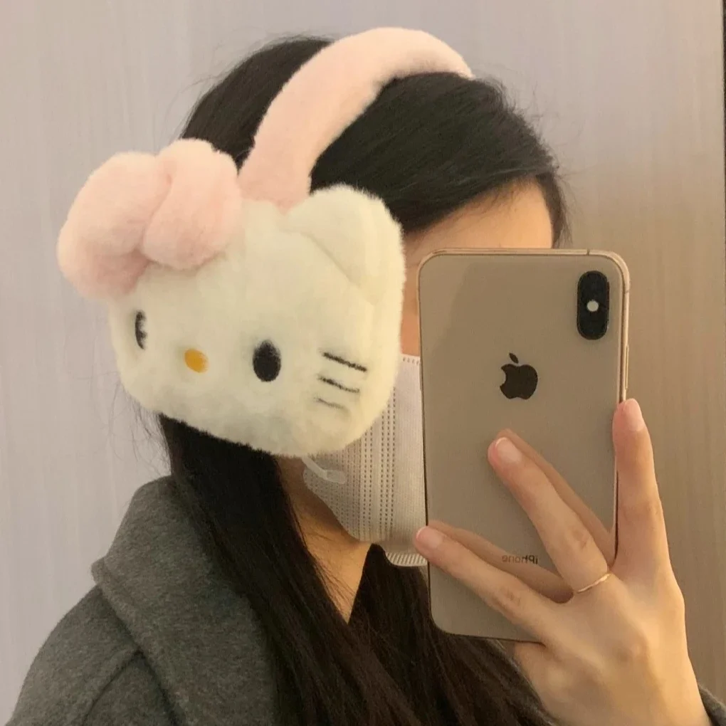 New Hello Kittys Plush Warmer Earmuff Anime Pink Kt Cute Earflap Winter Outdoor Cold Protection Ear-Muffs Ear Cover Girls Gifts