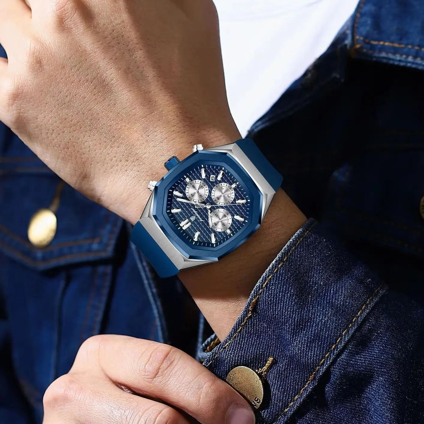 POEDAGAR رجال الأعمال ساعة كرونوغراف تاريخ سيليكون حزام كوارتز رجل ساعة مقاوم للماء مضيئة موضة ساعات للرجال Reloj