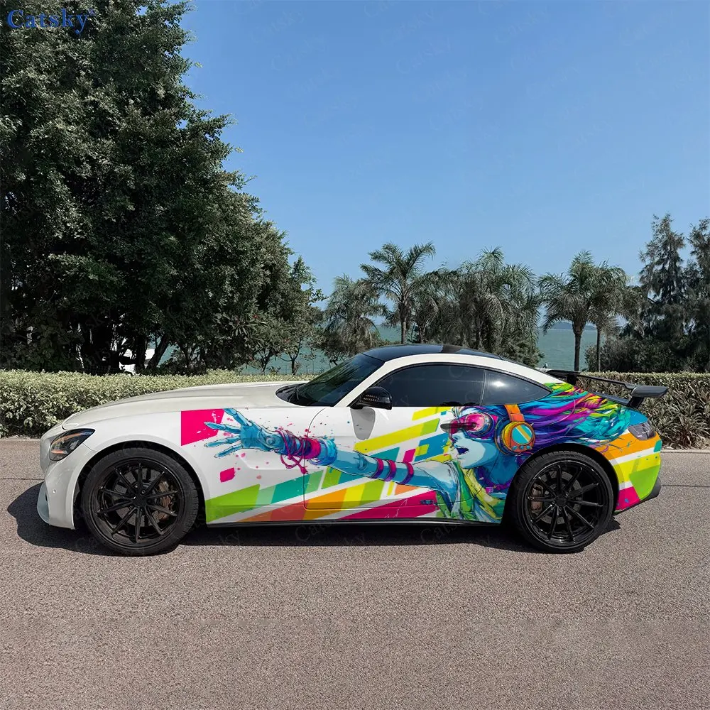 2pcs Neon Rave Might, Durable, Fade-resistant, Enhance Vehicle Aesthetics With Bold Artistic Design Car Vinyl Wraps