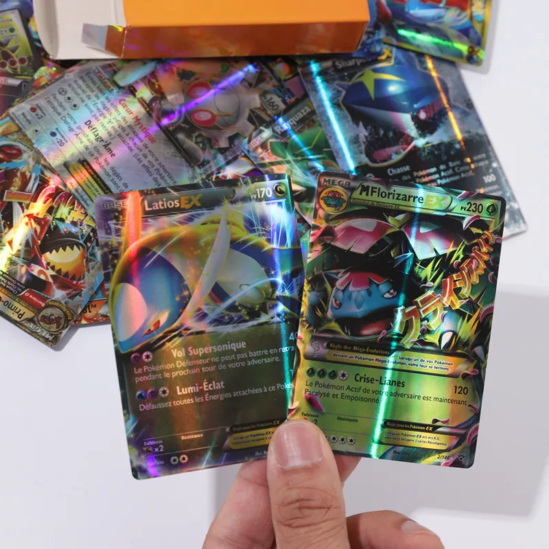 Cartões pokémon inglês/espanhol/francês, 50-100 peças, vstar v gx mega tag team ex, cartão de batalha, venda quente, cartão de jogo de mesa, presente