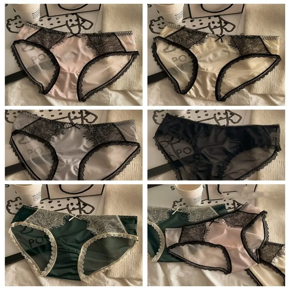 Temptation Bow Calcinha de renda para mulheres, virilha de algodão, lingerie sexy feminina, cuecas sem costura, cintura média