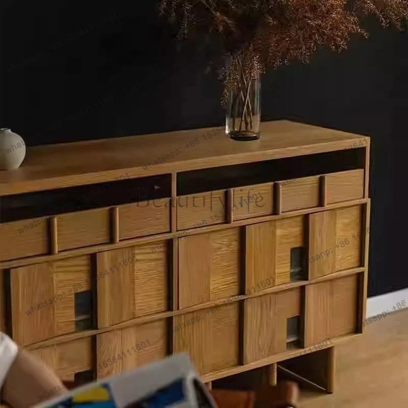 Nordic retro dining side cabinet medieval storage solid wood multi-functional simple modern side cabinet