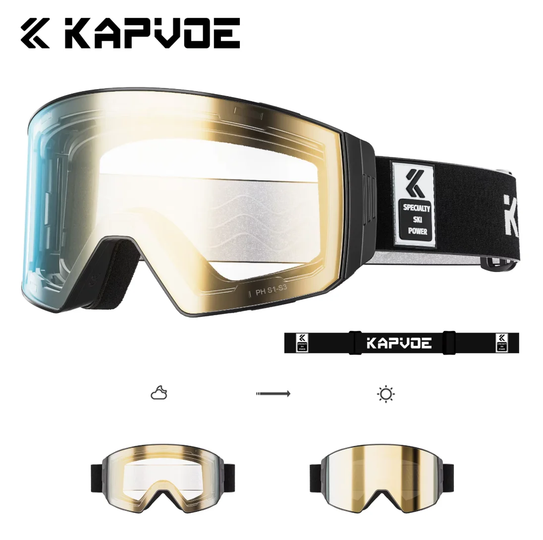 Kapvoe Photochromic Cycling Goggles Magnetic Lens Anti-Fog UV400 Cycling Glasses Mountain Road Bike Sports Eyewear Unisex