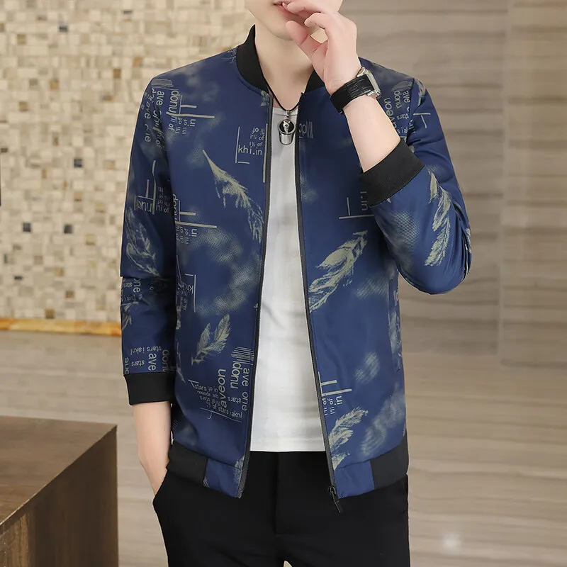 2025 primavera outono novas jaquetas masculinas moda casual gola impressa roupa de beisebol zíper fino jaqueta diária ao ar livre casaco