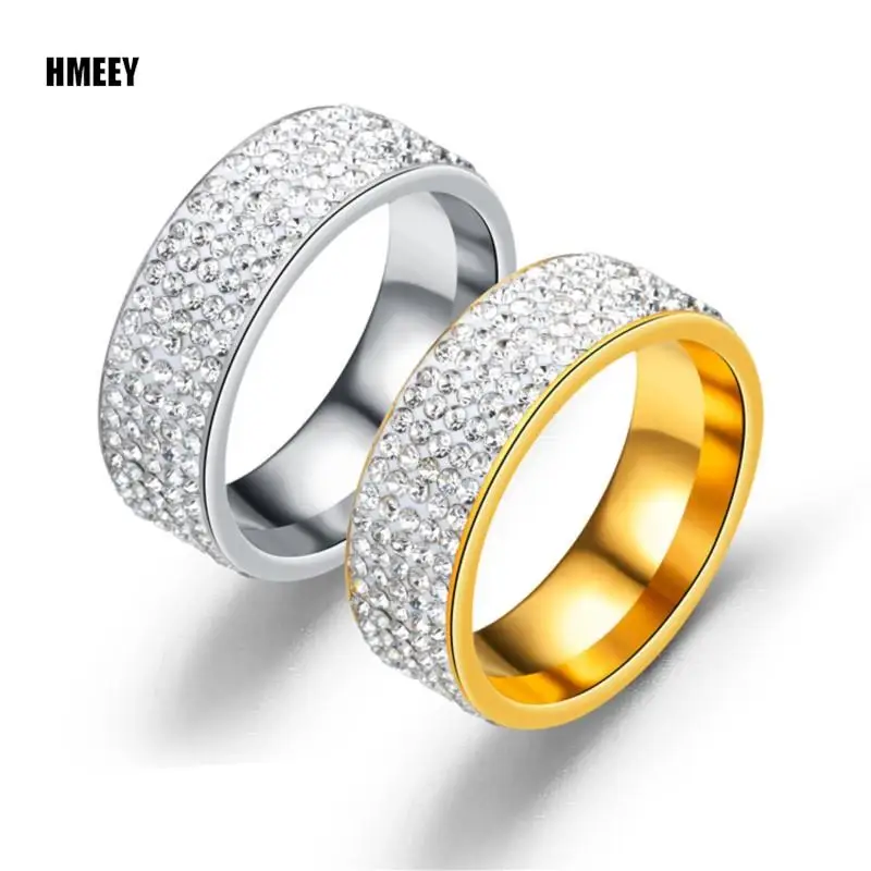 Hot Sale Vintage Retro Style Steel Ring for Women 5 Row Clear Crystal Jewelry Fashion Stainless Steel Engagement Wedding Rings