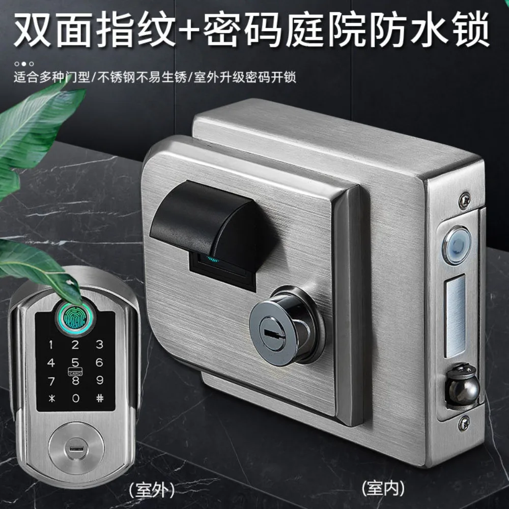 Waterproof double-sided fingerprint lock villa hollow door old-fashioned iron door lock rainproof password lock
