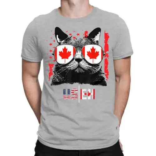 

Cute Cat US EH Canada Day Gift American Canadian Cat Lovers S-5XL Graph T-Shirt