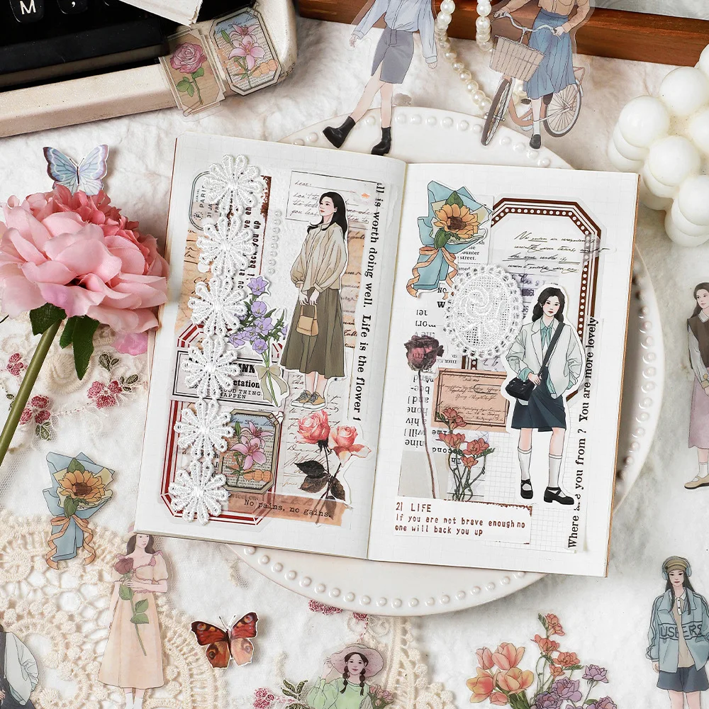 30Pcs Romantic Fashion Girl Decorative Waterproof Sticker Cute Scrapbooking Material Label Diy Diary Album Journal Planner