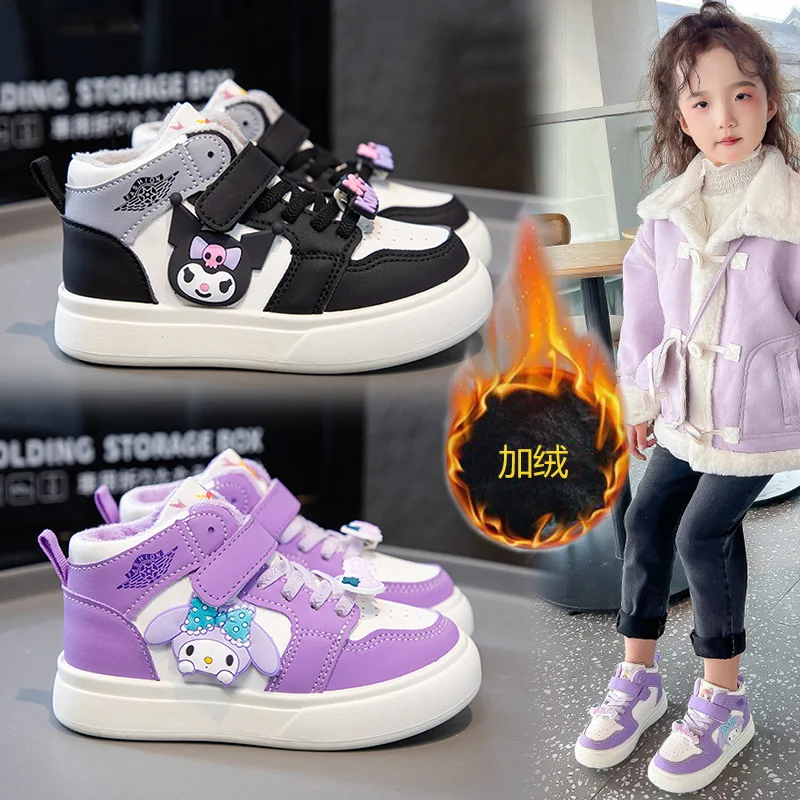 Sneakers New Style Sanrio Cartoon Hello Kitty Kuromi Girl Sneakers Versatile Kawaii Autumn and Winter Child Velvet Casual Shoes