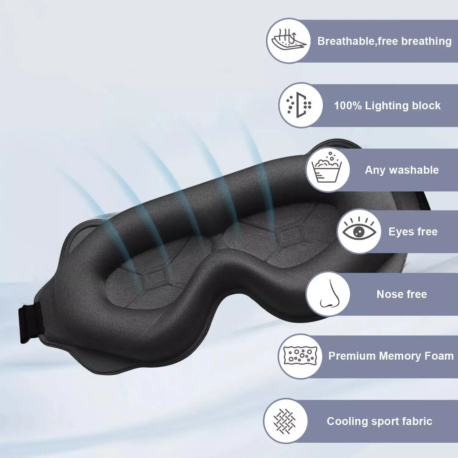 

3D Contoured Sleep Mask - Soft Padded Eye Mask for Total Blackout, Light Blocking Sleeping Aid & Travel Blindfold