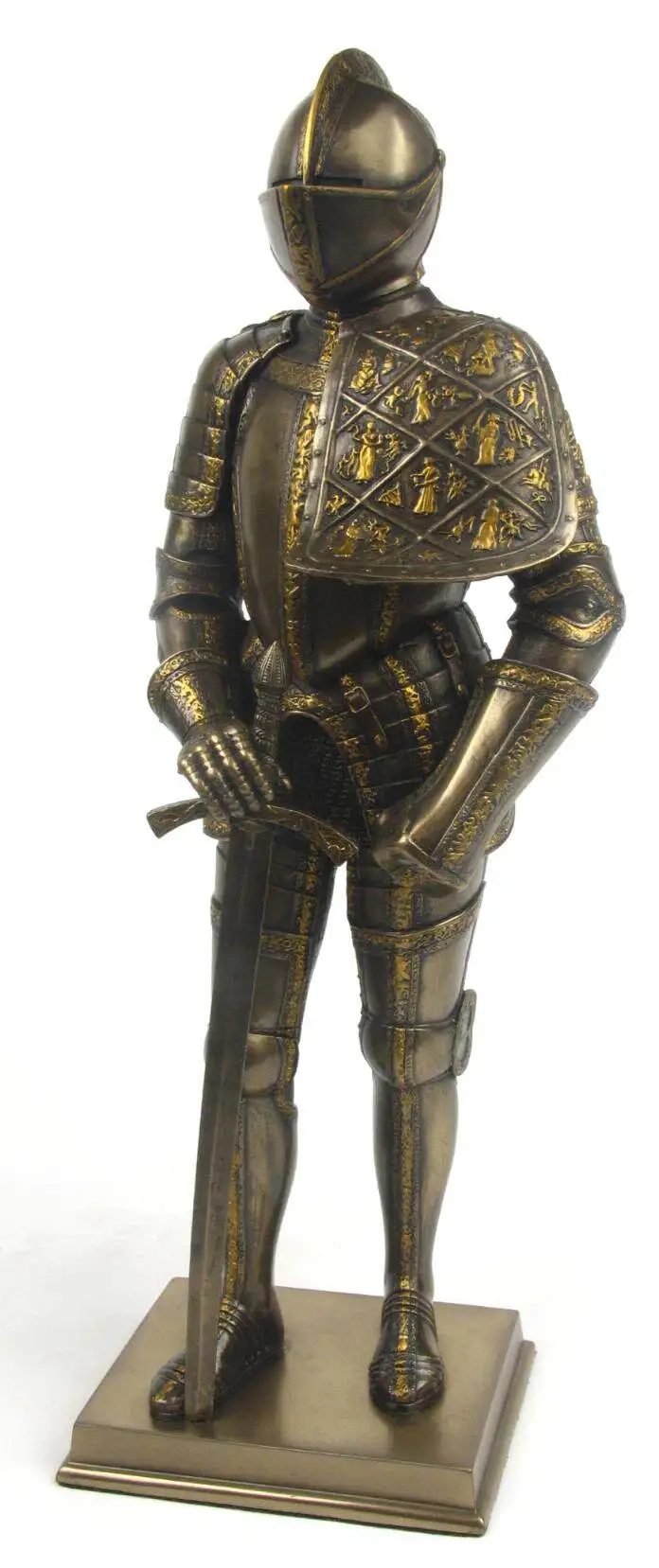 Medieval Crusader Knight Statue Full Armor Templar Figurine with Sword Vintage European Warrior Sculpture for Home Office Decor