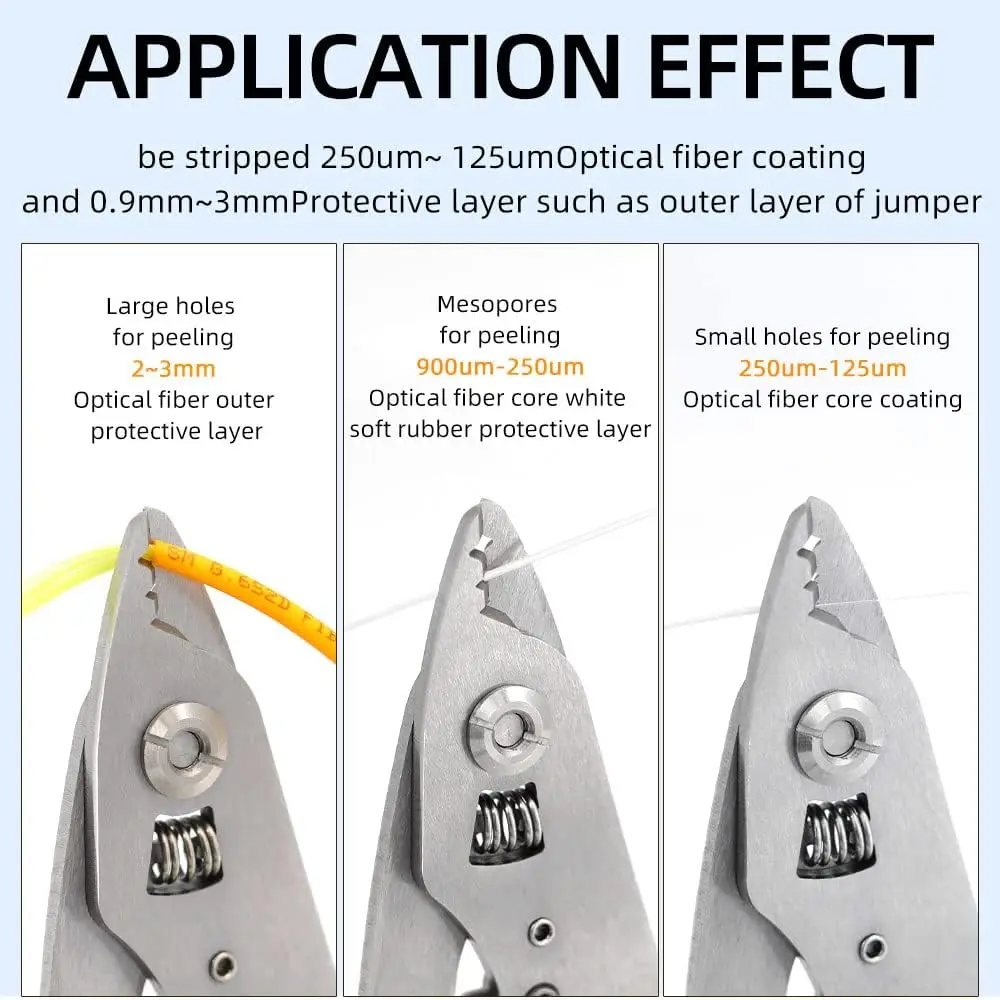 Natalink FTTH Optical Fiber Tool Kit With Fiber Drop Cable Stripper 3-port Hole CFS-3 Stainless Steel Stripping Kevlar Scissors
