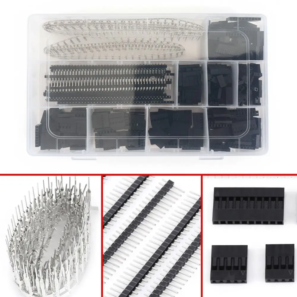 

1450 шт. прочный комплект штыревых разъемов с шагом 2,54 мм, мужской и женский штифт, практичный комплект перемычек, комплект разъемов для изготовления переходных проводов
