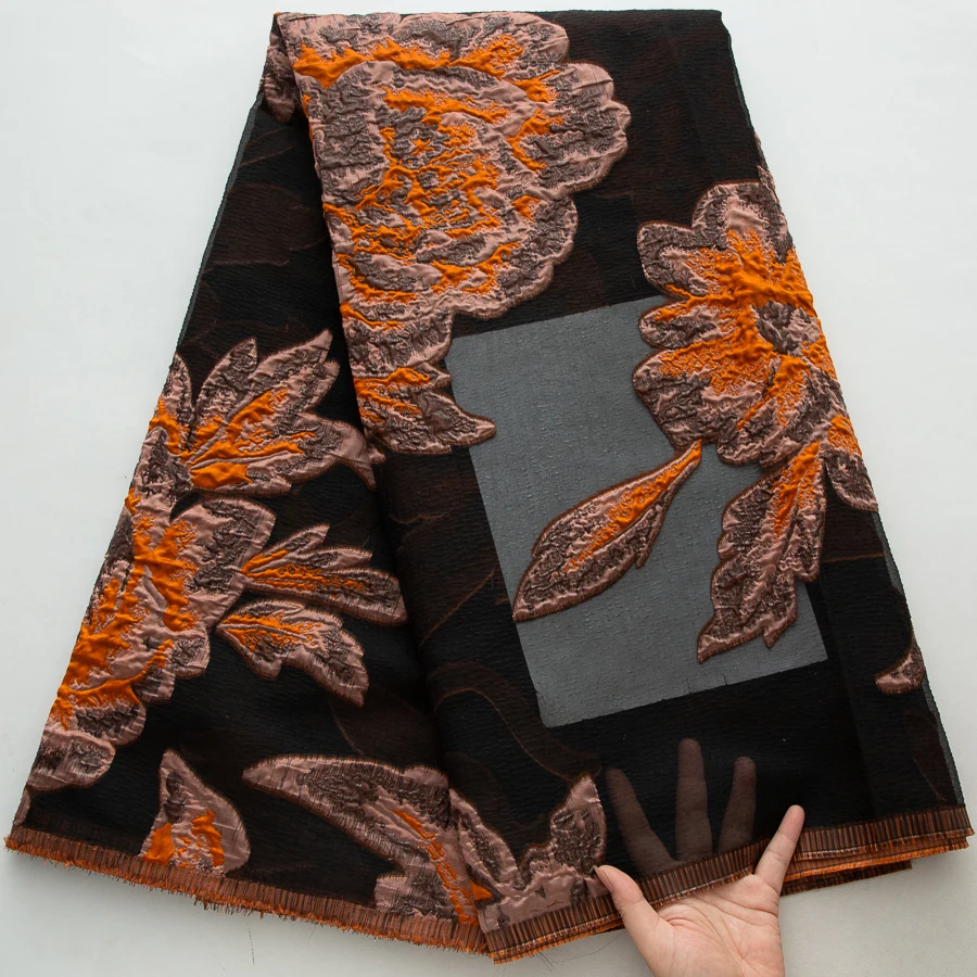 Afrikanischer Jacquard-Spitzenstoff mit großem Blumenmuster, mehrfarbige, durchsichtige, dehnbare Spitze für Damen-Partykleid, Ballkleid