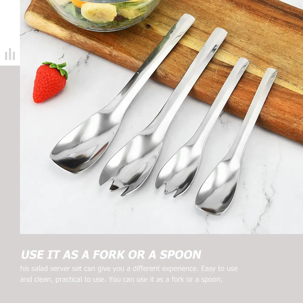 

1Set Stainless Steel Fork and Spoon Salad Server Set Practical Reusable Serving Utensils for Restaurant Home