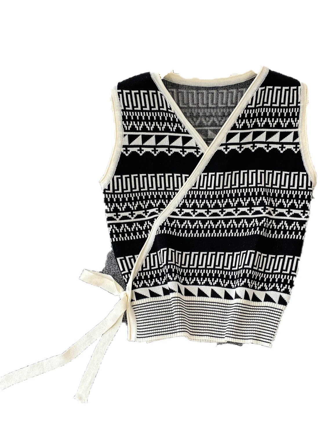 

Корейский Sle Spicy Girl V-Ne Svel полосатый вязаный жилет женский летний дизайн с перекрестными бретелями на талии, утягивающий топ для похудения