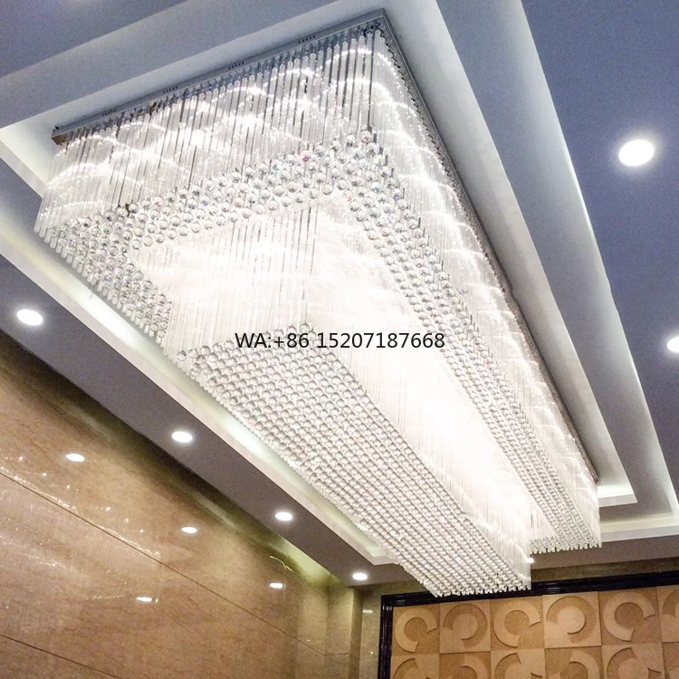 Customized Modern K9 Crystal LED Ceiling Light Design Square Villa Hotel Lobby Luxury Lights for Home Ceiling Pendant Light
