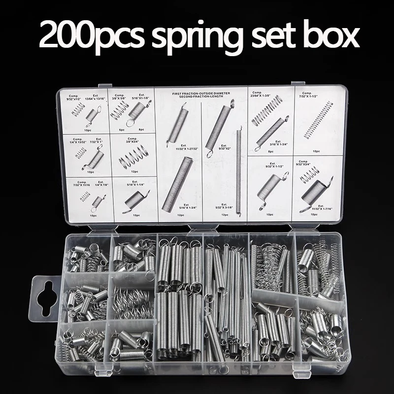 200PC spring tension spring compression spring set stretch belt hook belt hook spring plastic box set hardware accessories