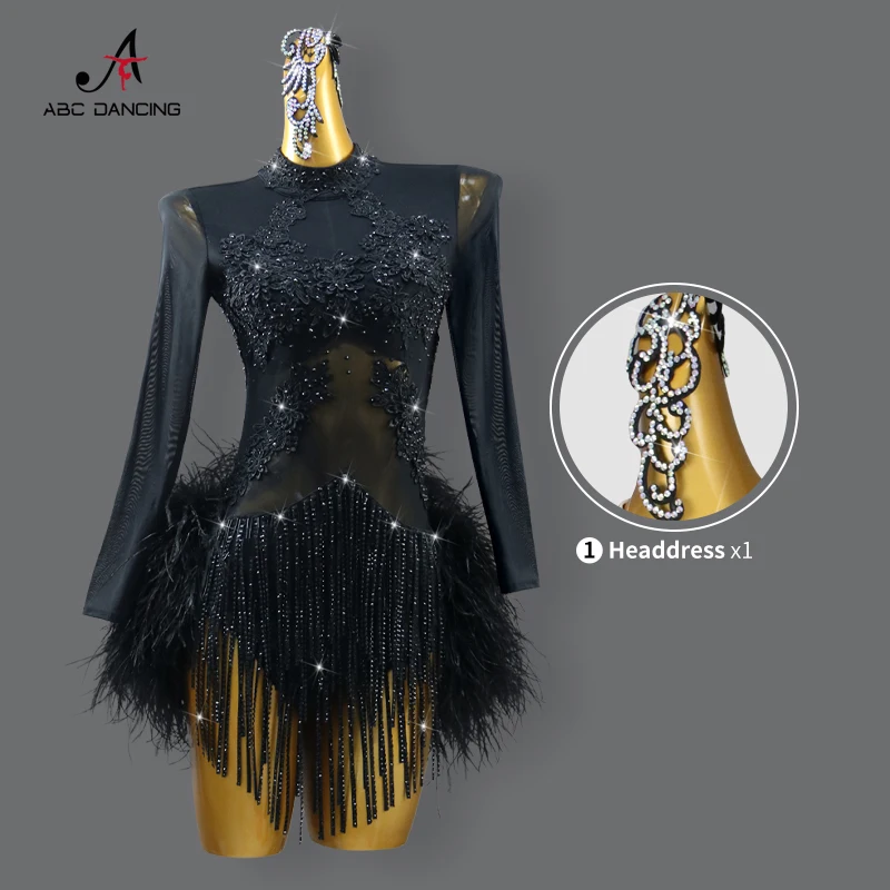 2024 Latin Dance Skirt Sport Ball Line Suit Girl Parties Feather Dress Women Stage Costume Dancewear Prom Female Party Sexy Midi